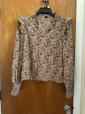 SHEIN Multicolor Floral Ruffle Shoulder Blouse